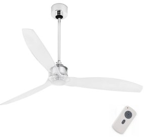 FARO Barcelona FARO 33394 - Mennyezeti ventilátor JUST FAN fényezett króm/átlátszó + távirányító FA33394