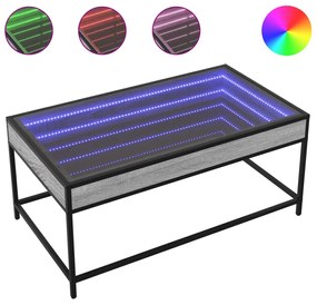 szürke sonoma végtelen hatású LED-es dohányzóasztal 90x50x41 cm