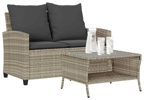2 személyes polyrattan kerti kanapé asztallal&amp;párnával