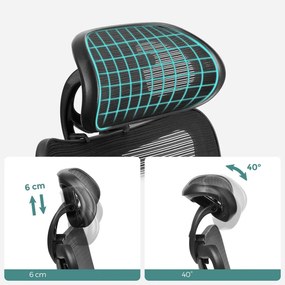 Irodai ergonomikus szék, állítható deréktámasszal és fejtámlával, fekete