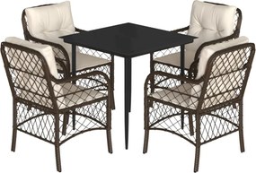 vidaXL 5 részes barna polyrattan kerti étkezőgarnitúra párnákkal