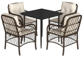 vidaXL 5 részes barna polyrattan kerti étkezőgarnitúra párnákkal
