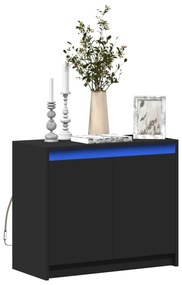 fekete szerelt fa tálalószekrény LED-del 72 x 34 x 61 cm