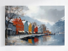 Poszter Norvégia Hegyek Bergen Bérházak Fjord Tél 60x40
