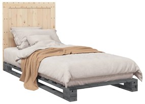 szürke tömör fenyőfa ágykeret fejtámlával 90 x 200 cm