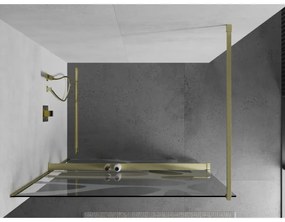 Mexen Kioto+, Walk-In zuhanyparaván polccal és akasztóval 140 x 200 cm, 8 mm átlátszó üveg fehér mintás, arany matt profil, 800-140-121-55-97