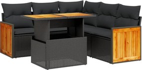 vidaXL 6 részes fekete polyrattan kerti ülőgarnitúra párnákkal