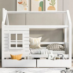 otthoni ágy gyerekágy 90x200cm egyszemélyes ágy 2 fiókos fehér