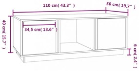 szürke tömör fenyőfa dohányzóasztal 110x50x40 cm
