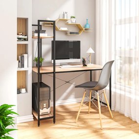 Polcos íróasztal / számítógépasztal 100×52 cm, masszív fém vázzal, fekete–sonoma tölgy – Intenso Home
