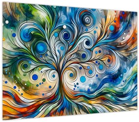 Üveg kép – Színes energikus fa (70x50 cm)