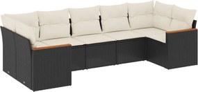 vidaXL 7 részes fekete polyrattan kerti ülőgarnitúra párnával