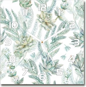 Négyzet alakú üveg falióra Virágok és levelek 30x30 cm