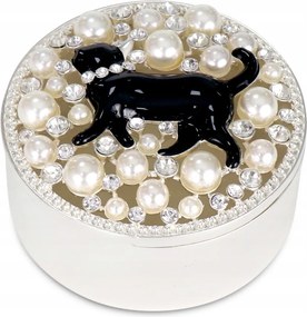 Doboz ékszerdoboz fekete macska gyöngyök kristályok gravírozás ajándék