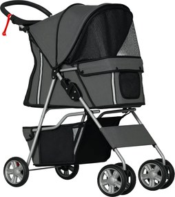 PawHut Összecsukható Kutyakocsi Kis Kutyák Számára Állítható Tetővel, Alsó Kosárral, Hálóablakokkal, Üveg Tartókkal és Kerekekkel, Teherbírása 15 kg 7