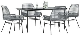 vidaXL 5 részes szürke polyrattan üveg kerti étkezőgarnitúra párnával
