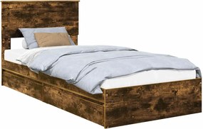 vidaXL Tárolós Ágy fejtámlával Füstölt tölgy 90 x 200 cm Faanyag