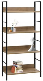 4 szintes tölgyszínű szerelt fa könyvespolc 60x27,6x124,5 cm