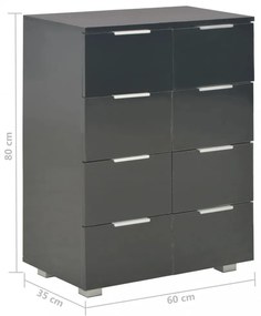 magasfényű fekete szerelt fa tálalószekrény 60 x 35 x 80 cm