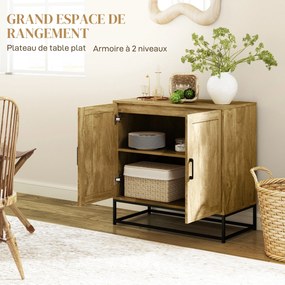 HOMCOM Modern Stílusú Buffet Szekrény 2 Ajtóval, Állítható Polccal - Étkező és Nappali Oldalszekrény, 80 x 40 x 78 cm, Természetes fa | Aosom