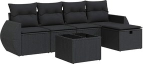 vidaXL 6 részes fekete polyrattan kerti ülőgarnitúra párnákkal