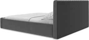 Szürke kárpitozott ágyneműtartós franciaágy ágyráccsal 160x200 cm Lemi – Makamii