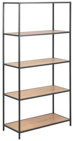 Fekete-natúr színű könyvespolc tölgyfa dekorral 77x150 cm Seaford – Actona