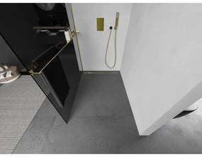 Mexen Kioto +, zuhany paraván polccal és törölközőtartóval 80 x 200 cm, 8mm szürke üveg, arany profil, 800-080-121-50-40