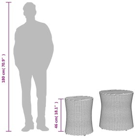 2 db szürke polyrattan kerti kisasztal fa asztallappal