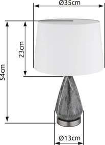 Globo 24147W Asztali lámpa fém nikkel matt, fehér textil, kábel textil fekete, billenőkapcsoló a kábelen, márvány megjelenésű fém talapzat, ø: 350mm, M: 540mm, kábel hossza 1500mm, 1x E27 40W 230V izzó nélkül