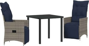vidaXL Asztal és szék szett párnával 3 pcs Szürke PE Rattan