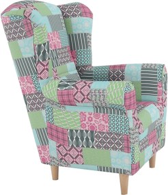 Füles fotel, szövet patchwork, CHARLOT