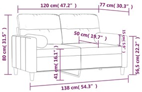 2 személyes krémszínű szövet kanapé díszpárnákkal 120 cm