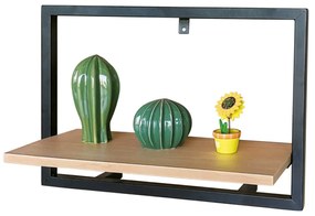 Raft de perete Modern Culoare Stejar cu ramă de Metal Neagră: 50x20 cm. Material: MDF și Metal. P-072