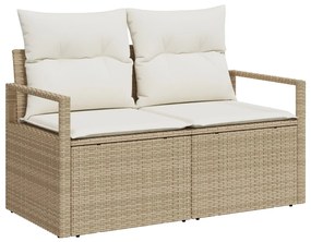 10 részes kerti kanapé szett párnákkal Világosszürke Poli Rattan, 2 személyes kerti kanapé párnákkal Szürke Poli Rattan
