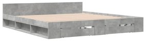 betonszürke szerelt fa ágykeret fiókokkal 200 x 200 cm