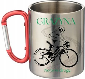 Fém bögre Karabinerrel Ezüst 300ml túlélő név kerékpárosnak