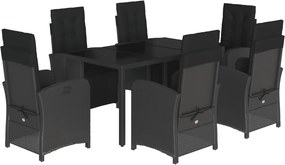 vidaXL 7 részes fekete polyrattan kerti étkezőgarnitúra párnával