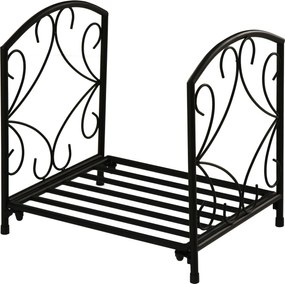 Outsunny Beltéri és Kültéri Fém Tűzifa Tartó Emelt Alappal 50kg Tűzifához, 39,5x31,5x39,5cm, Fekete | Aosom