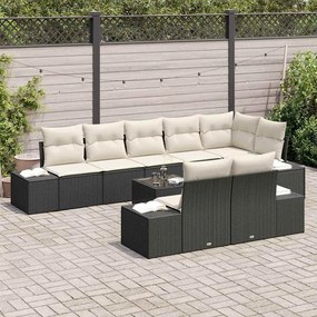 Kerti Kanapé Szett 9 pcs Fekete és krémszínű Poli rattan
