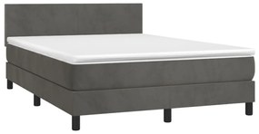 sötétszürke bársony rugós és LED-es ágy matraccal 140x190 cm