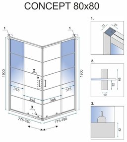 Rea - Concept zuhanykabin tolóajtóval 80 x 80 cm, fekete profil - átlátszó üveg 5 mm, REA-K5479