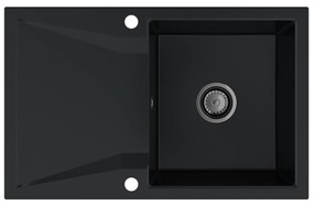 Mosogató Minőségi Obszidián, konyhai gránit mosogató 790x500x210 mm + fekete szifon, fekete, SKQ-OBS.C.1KDO.XB