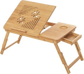 Bambusz laptop asztal szellőző lyukakkal, állítható magasság 55x35cm