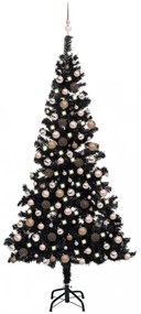 Fekete PVC műkarácsonyfa LED-fényekkel és gömbszettel 210 cm
