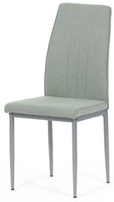 Scaun de sufragerie, tapițerie din material verde, picioare din metal gri