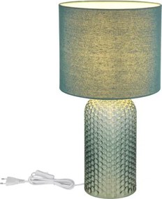 Globo 21735BG Asztali lámpa, üveg világos zöld, textil halvány zöld, kábel PVC fehér, billenőkapcsoló a kábelen, ø: 265mm, M: 500mm, kábel hossza 1300mm, 1x E27 60W 230V izzó nélkül