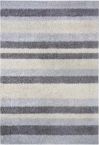 Shaggy szőnyeg 200x290cm nappaliba,krémszürke-kék csíkos minta