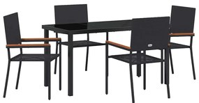 vidaXL Kert étkező szett párnával 5 pcs Fekete polirattan