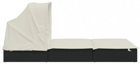 2 személyes fekete polyrattan napágy tetővel 213 x 118 x 97 cm